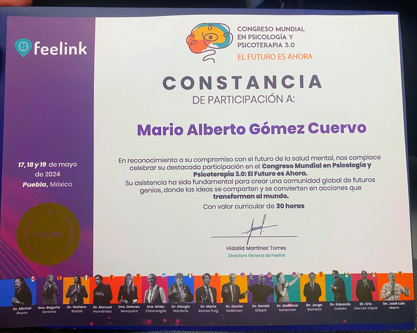 Constancia de participación de Mario Alberto Gómez Cuervo
